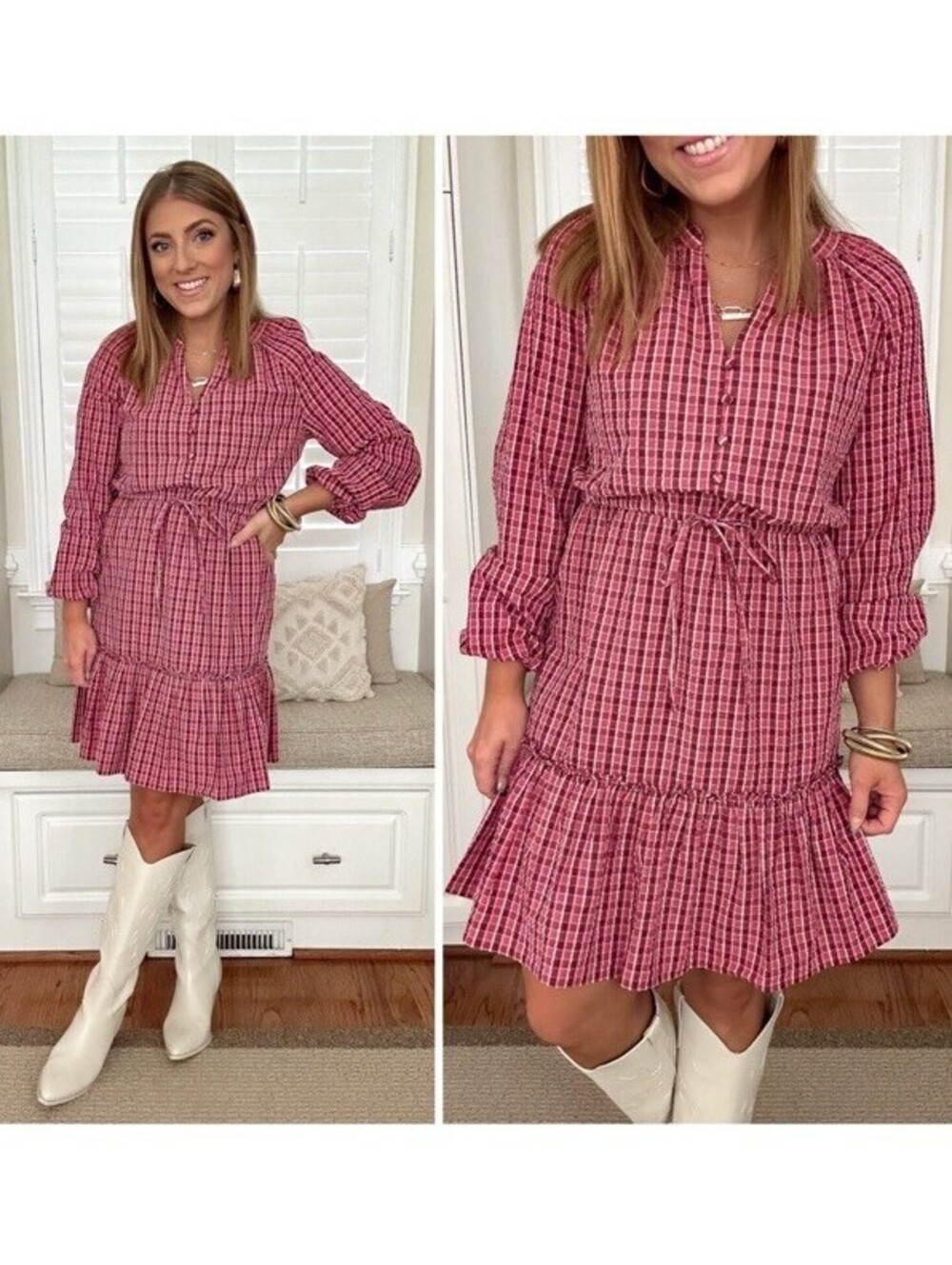 Time & Tru Micro Plaid Mini Dress Dark Red NWT Above Knee Size Small